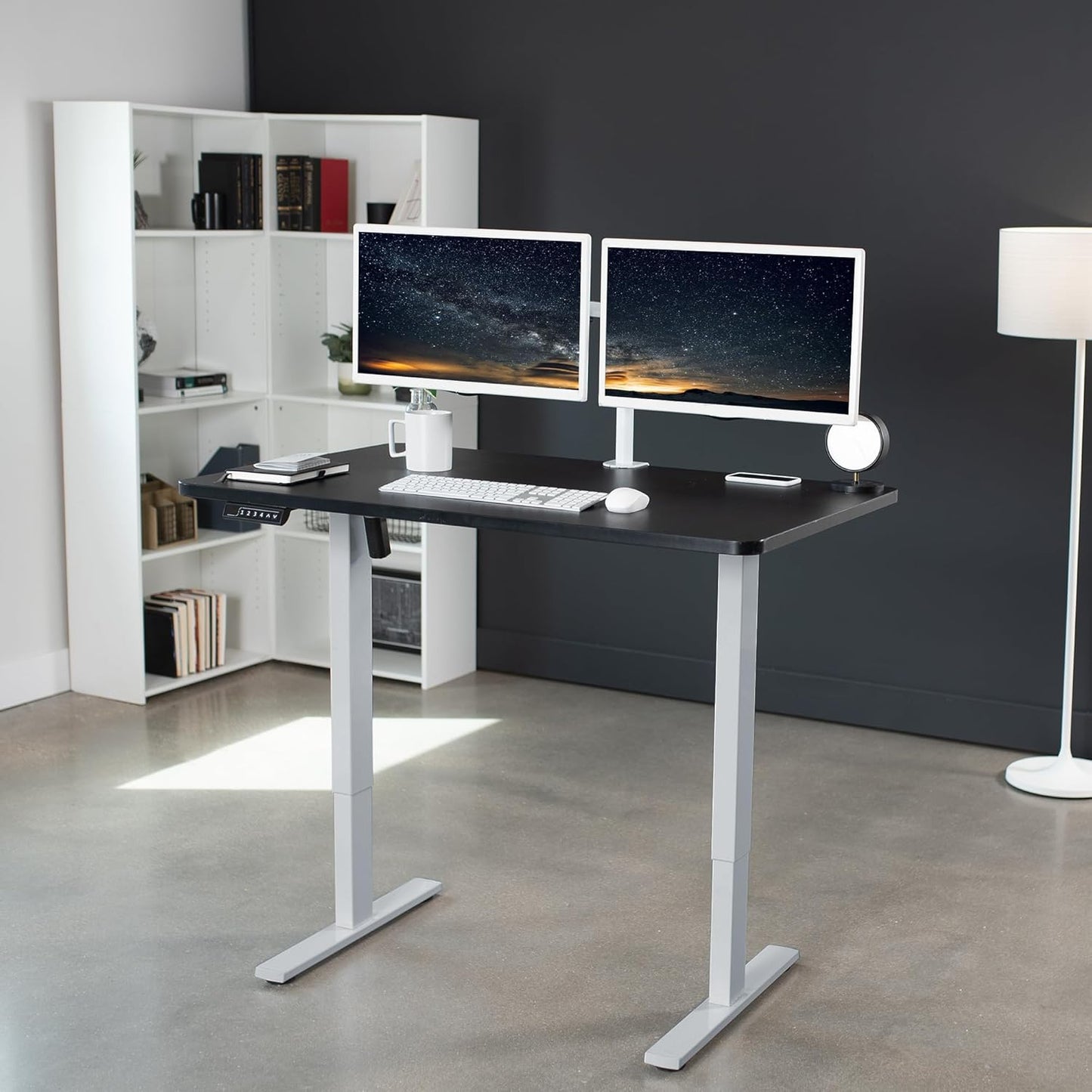 VIVO Electric 48 x 30 in Standing Desk, Memory Height Adjustment, 1B Series, One-Piece Black Top, Gray Frame, DESK-KIT-1G5B