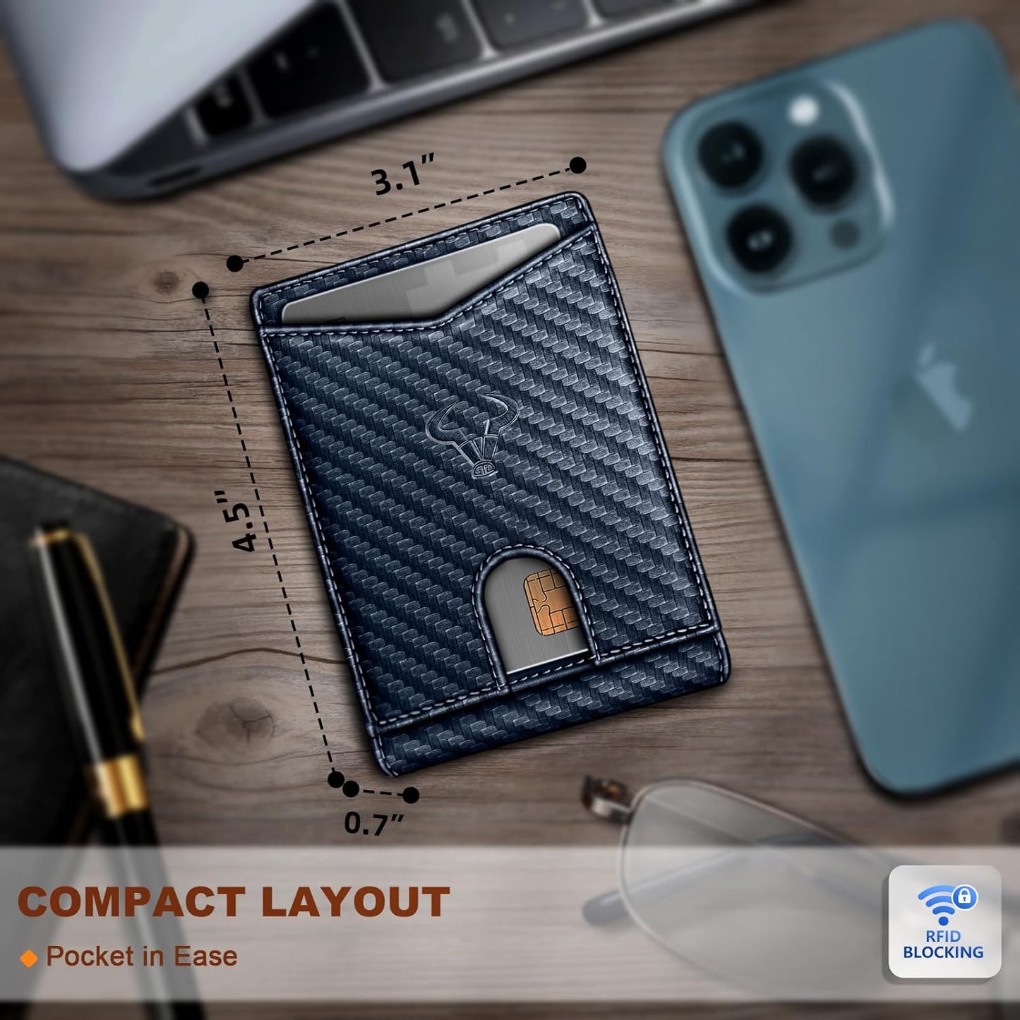 BULLIANT Men Wallet, Slim Leather Wallet Front Pocket Card Holder Gift For Men 11 Slots RFID Blocking