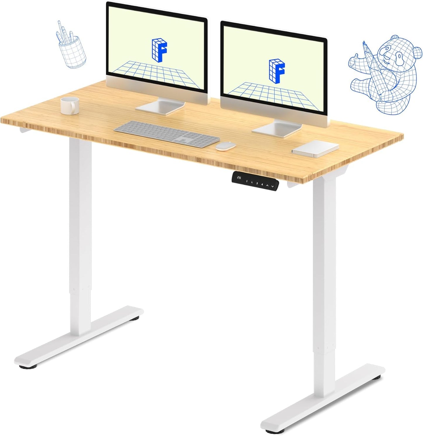 FLEXISPOT E3 Bamboo Dual Motor 55x28 Inch Electric Height Adjustable Standing Whole-Piece Board Desk Sit Stand Up Desk (White Frame + Bamboo Desktop)