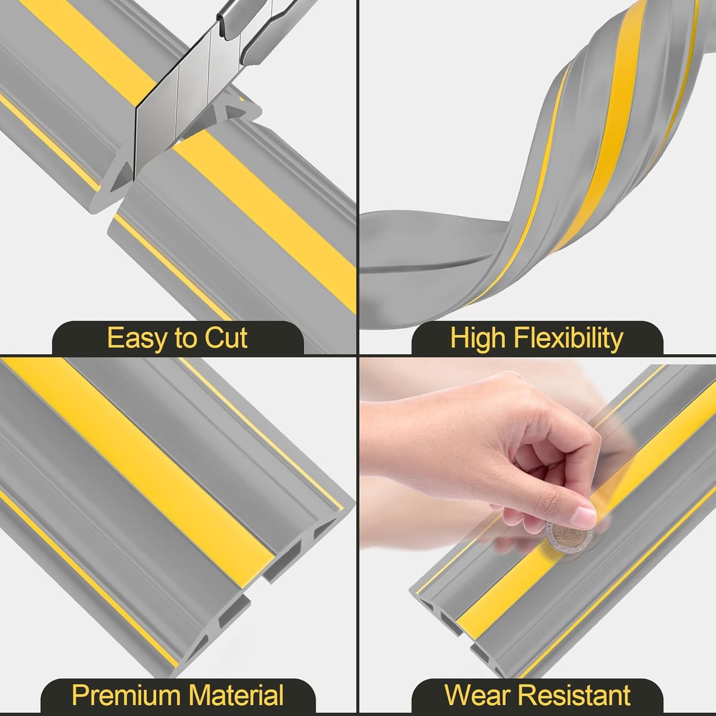 MYFAMIREA 10FT Floor Cord Cover Heavy Duty Cable Cover Protector 3 Channels Extension PVC Floor Wire Cover Outdoor Cord Hider Management Cord Cover for Wire on Floor for Home Office Outdoor, Grey