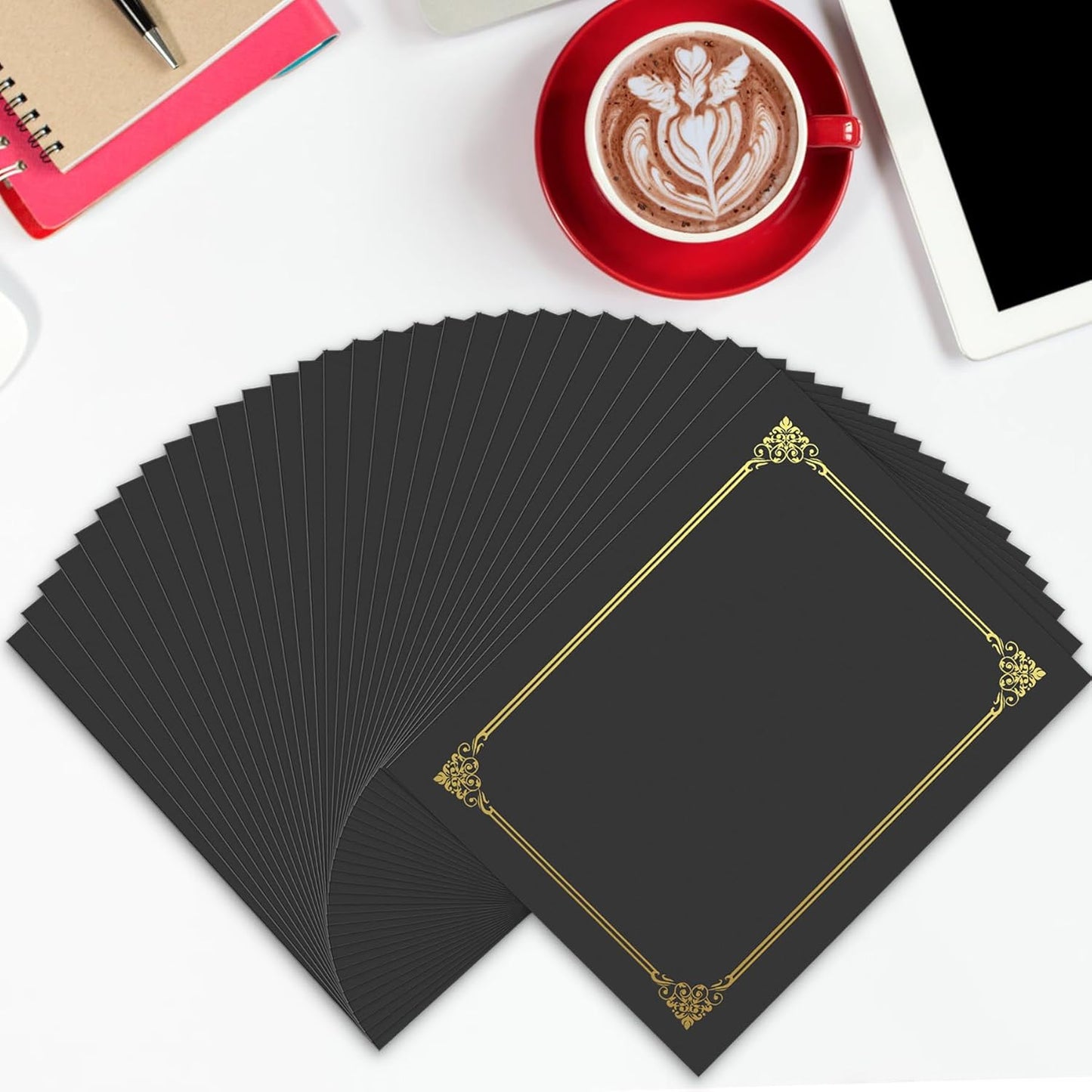 30 Packs Black Certificate Holders, Graduation Diploma Holders Gold Foil Border, 350gsm Certificate Covers for Letter Size 8.5x11 Certificates, Cardstock, Diploma, Award, Document Papers
