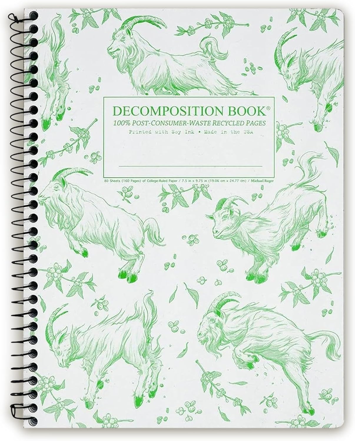 Decomposition Goatbook College Ruled Spiral Notebooks – 9.75 x 7.5 Journal with 160 Lined Pages – Notebooks for School Supplies, Home & Office – 100% Recycled Paper – Made in USA