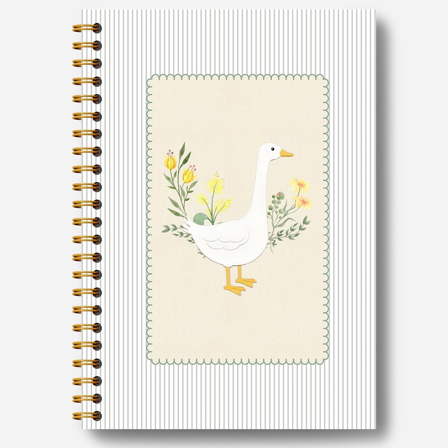 Guymn Sage Green Floral Goose Notebook, Cottagecore Flower Goose Journal for Kids Girls, Geese Animal Lover Gifts Hardcover Spiral Notebooks Journals 5.5x8.3 Inch