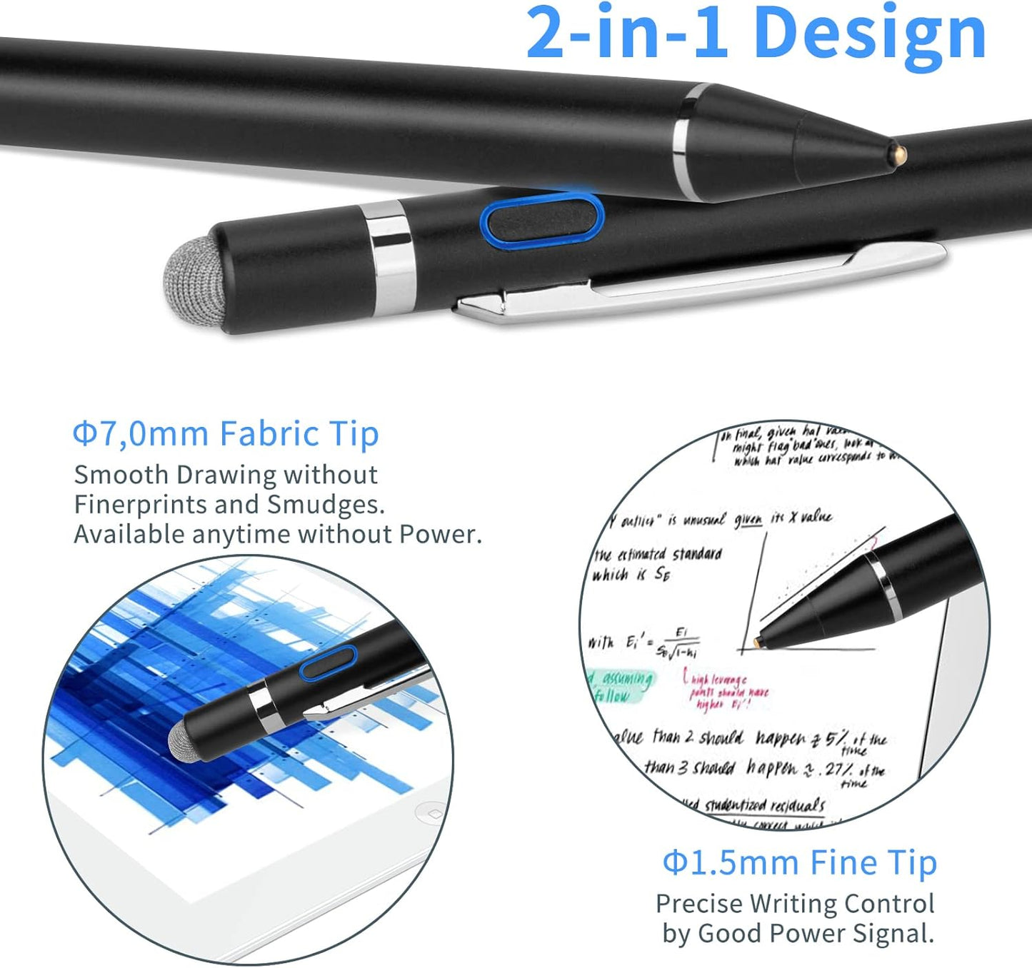 Active Stylus Digital Pen with Ultra Fine Tip Stylus for iPad iPhone Samsung Tablets, Compatible with Apple Pen,Stylus Pen for iPad Pro, Black