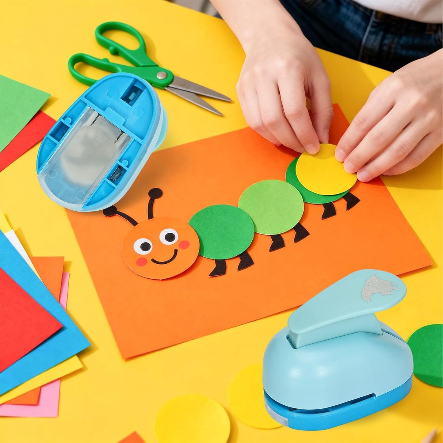 Craft Punches 8 Pack with 6 Sticker Paper, 1inch Hole Punch Shapes Medium Paper Punch Shapes, Maple Leaf, Butterfly, Angel, Flower for DIY Scrapbooking Festival Decoration