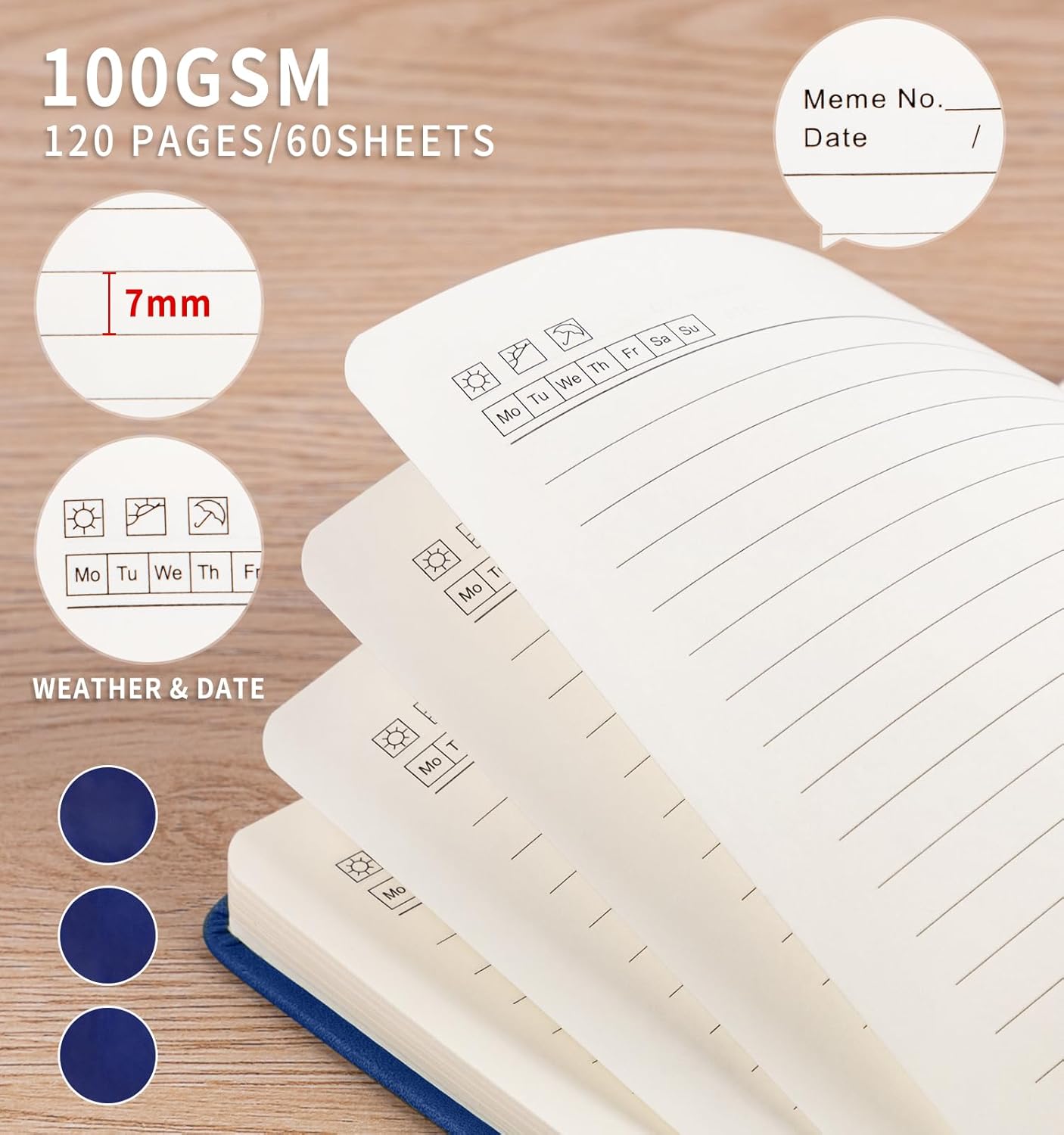 3 Pack Pocket Journaling Notebooks, A6 Small Notebook For Note Taking Journaling Notebooks Journals For Writing Mini Note Pads With Pen Holder 120 Pages 100 GSM Thick Paper-3 Deep Blue