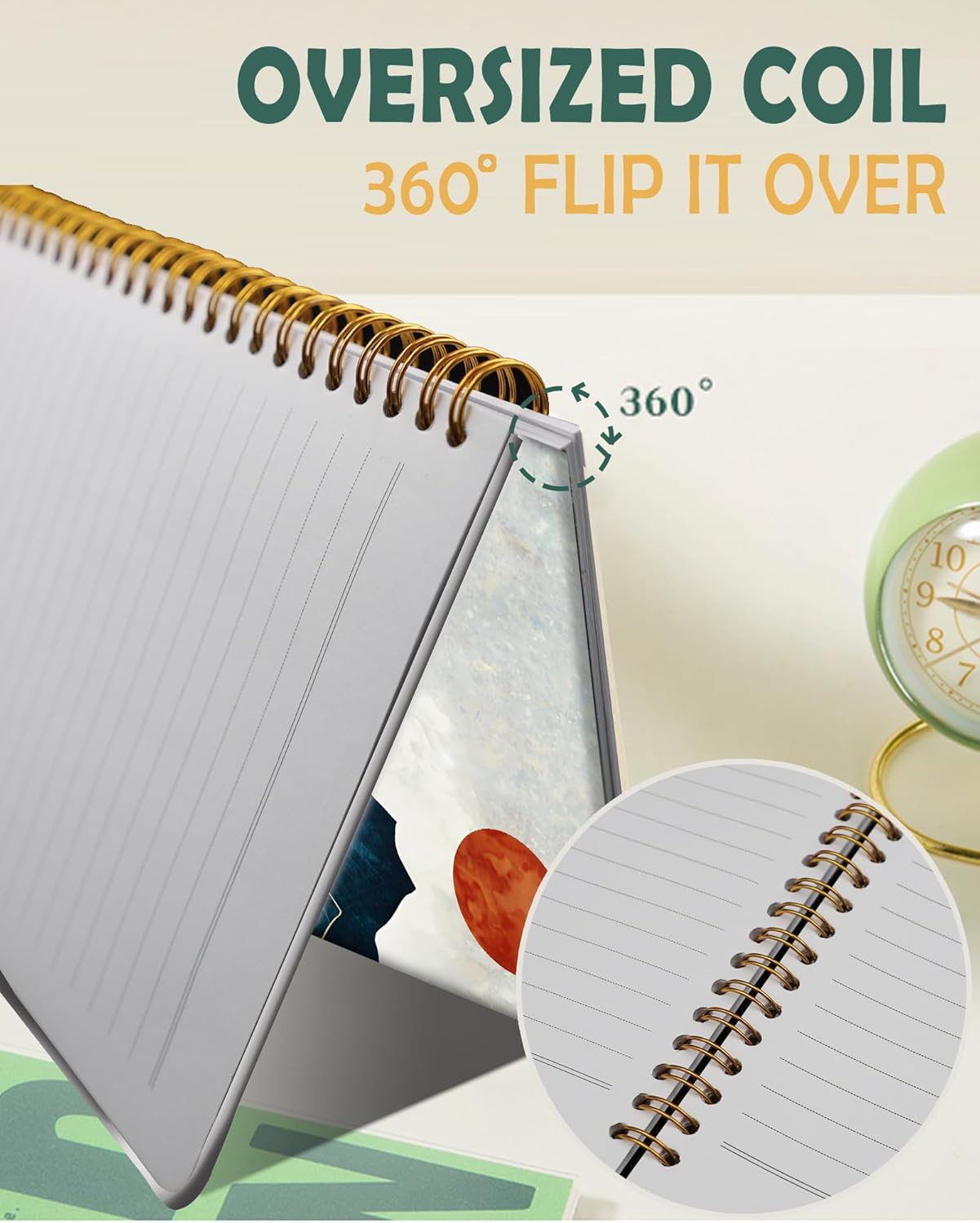 Ruled Spiral Writing Notebook,A5 Hardcover Lined College Journal for Women Lady,Fashion Puppy Watercolor Strong Twin-Wire Binding with Premium Paper,8.4" X 6",Perfect for School,Office,Home Gifts(Abstract Mountain Sun)