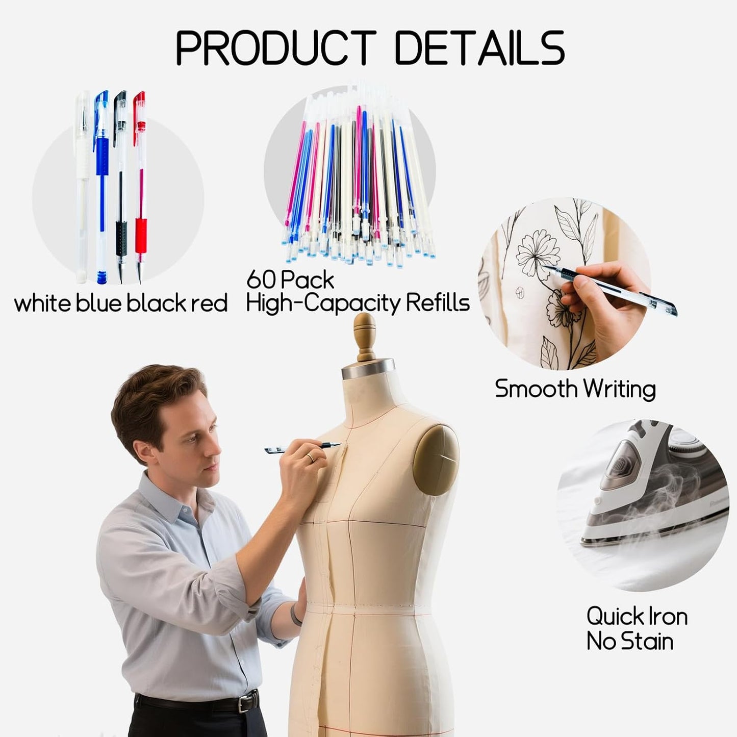 Heat Erasable Sewing pen | 4 Pens + 60 Multi-Color Refills | Disappearing Ink for Quilting, Embroidery, Precise Marking | Sewing & Quilting Accessories Gift Set