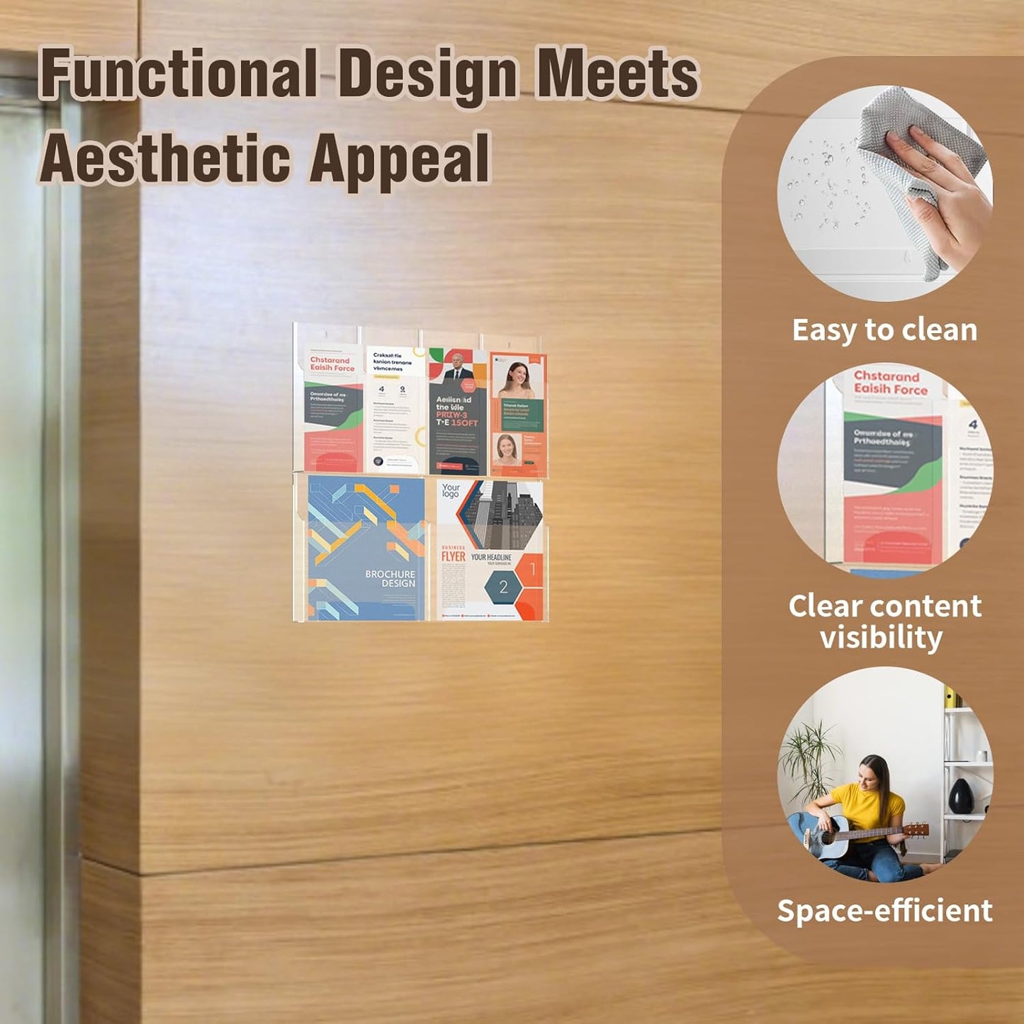 Acrylic Brochure Pamphlet Holder, 2 Magazine Holders and 4 Pamphlet Holders, Clear Brochure Display Holder Wall Mount, Trifold Flyer Rack, Literature Storage Rack for Home, Office, Waiting Room