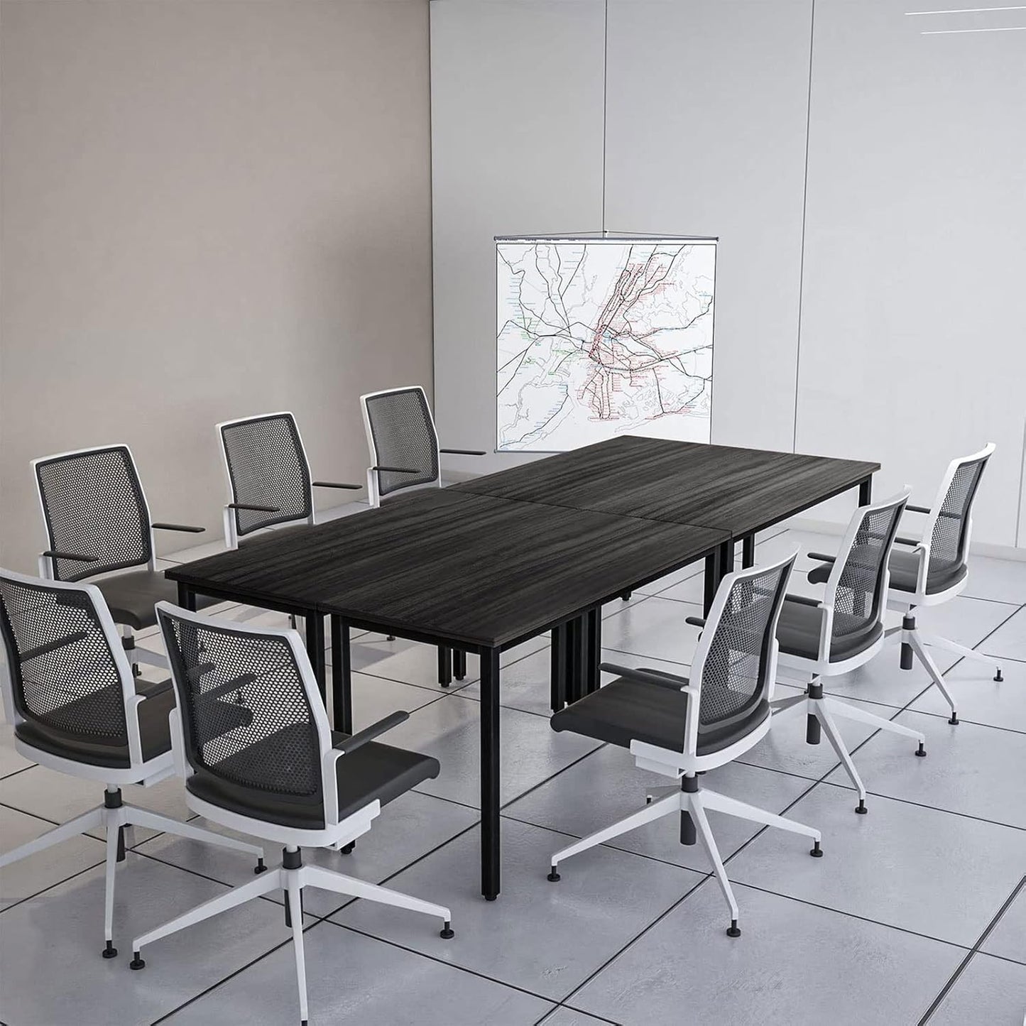 Bonzy Home Conference Tables 8ft Office Computer Desk for Meeting Room Study Writing Printer Podcast Table Save Space Design for 10 People Modern Black 4PCS (94.4"x47.2"x29.5", Black)