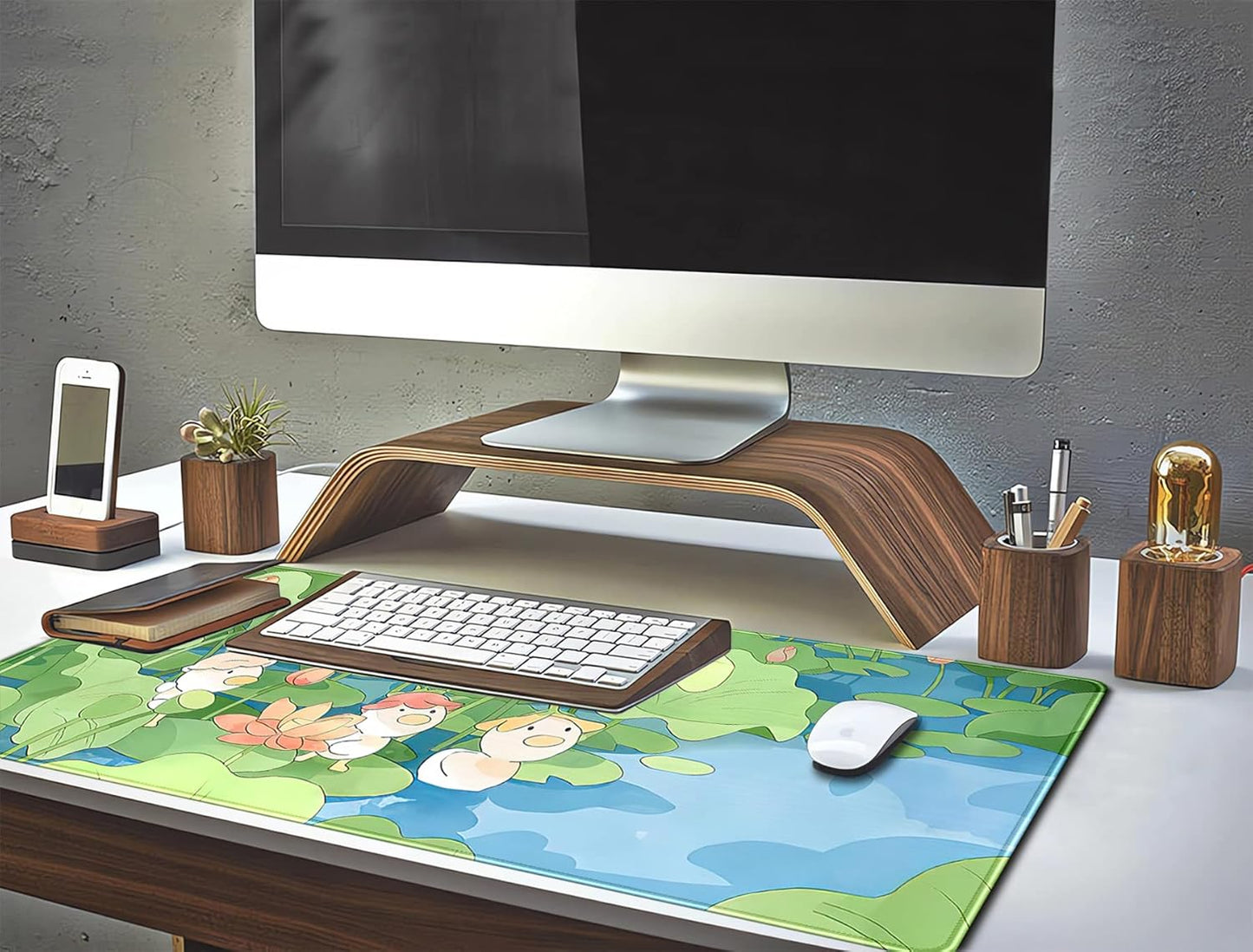 Kawaii Desk Mat Cute Mouse Pad Green Healing Design Cartoon Anime Duck Desk Pad Large Laptop Keyboard Mat Pad Computer Mouse Pads for Girl Desk Office Decor, 31.5x11.8 in Desktop Mousepad Deskmat