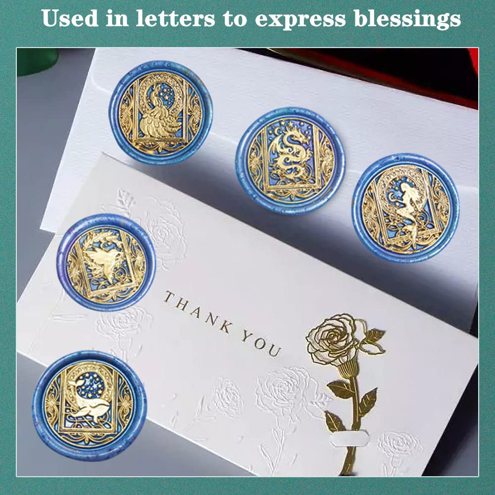 Wax Seal Stamp, 6pcs Brass Heads & Rosewood Handle, Starry Animal Kit for Invitations, Art, DIY Crafts