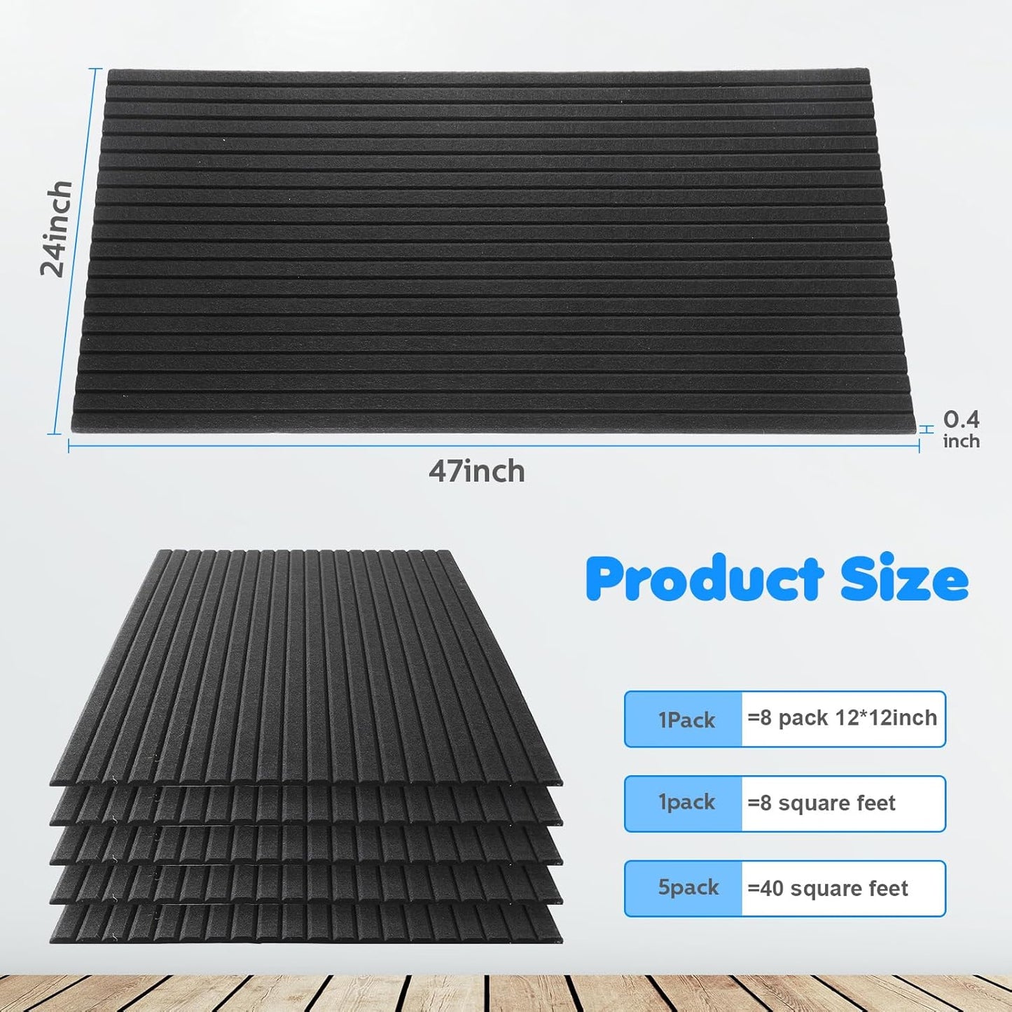 Woanger 5 Pack Large Acoustic Panels 47x24x0.4 Inch Sound Dampening Panels Self-Adhesive Noise Absorbing Sound Proof Wall for Echo Absorption for Home Studio Office Game Room(Black)