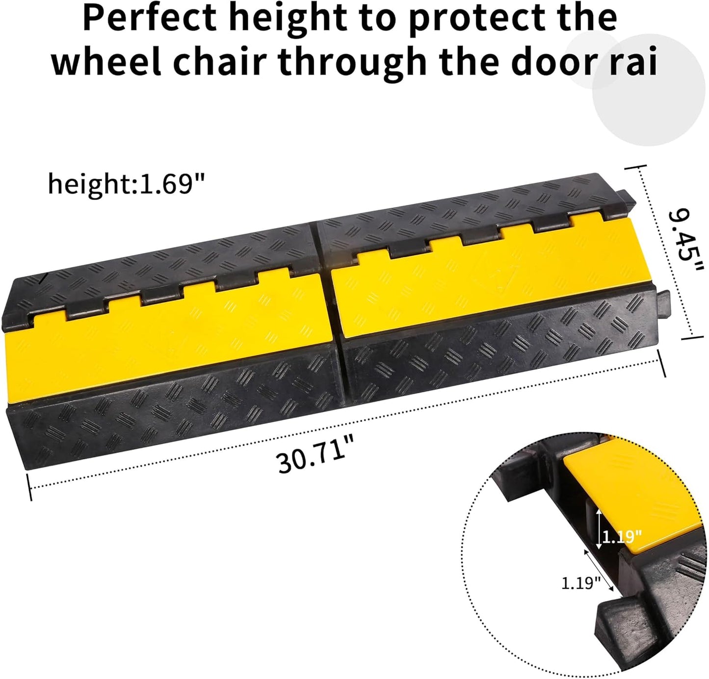 Rubber Cable Ramp Cord Cover Cable Protector Ramps Wire Hose Protective 2 Channel 22000Lbs Load Capacity Traffic Speed Bump for Asphalt Concrete Gravel Driveway Indoor Outdoor, 1 Pack