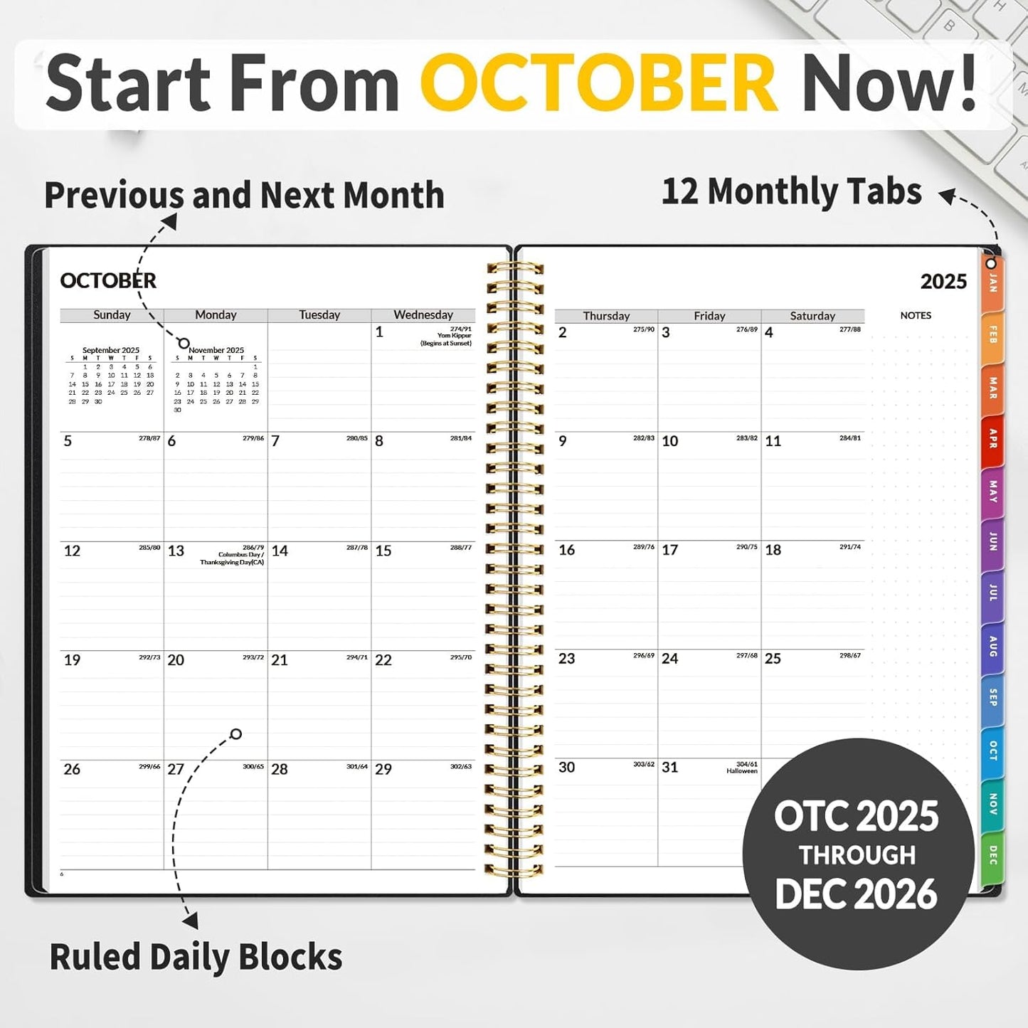 SUNEE 2026 Appointment Book, Quarter-Hourly, Weekly & Monthly - from January 2026 - December 2026, 8.5"x11" Weekly Planner, Flexible Cover, Note Pages, Pockets, Bookmark, Spiral Binding, Black