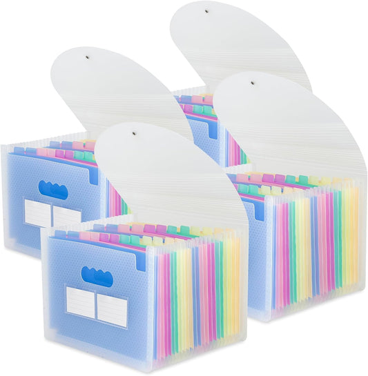 Accordion File Organizer, 4 Pack 24 Pockets Expanding File Folders, Portable Monthly Bill Receipt Documents Organizer with Colorful A-Z Tabs, Letter/A4 Size - Blue