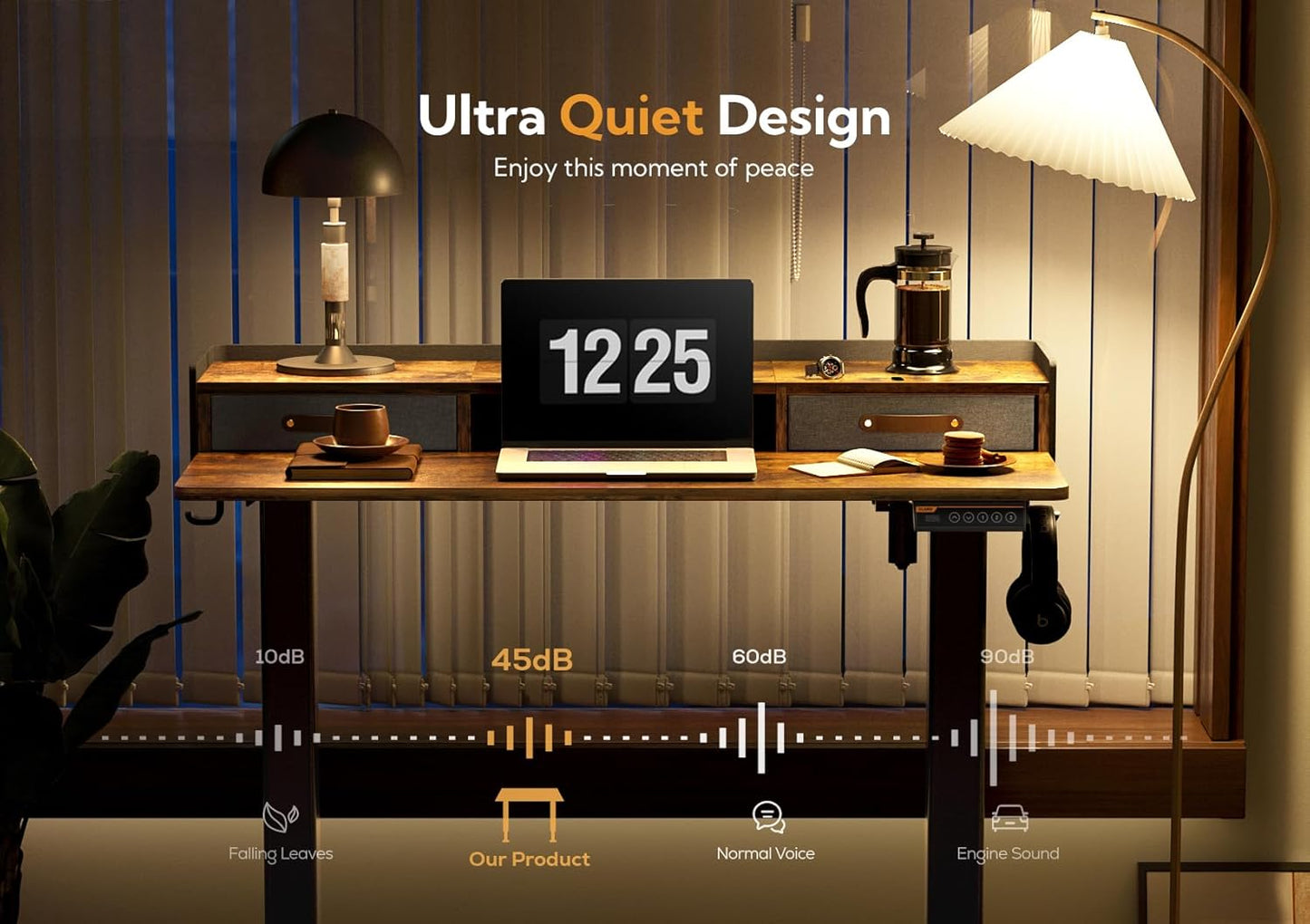 Claiks Standing Desk with Drawers, Stand Up Electric Standing Desk Adjustable Height with Storage Shelf and Splice Board, 48 Inch, Rustic Brown