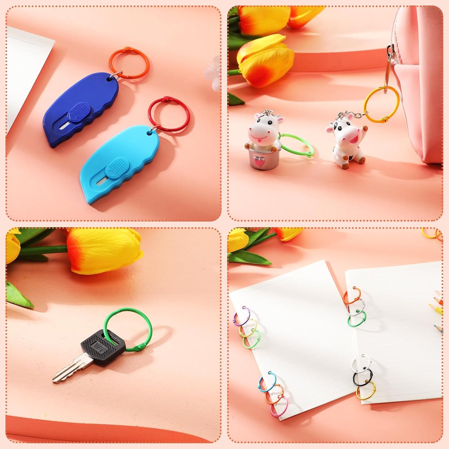 150 Pcs Loose Leaf Binder Rings Colorful Book Rings Metal Notebook Paper Flash Cards Keychain for Index Cards Students Teachers Workers School Office, 1 Inch, 30 Colors