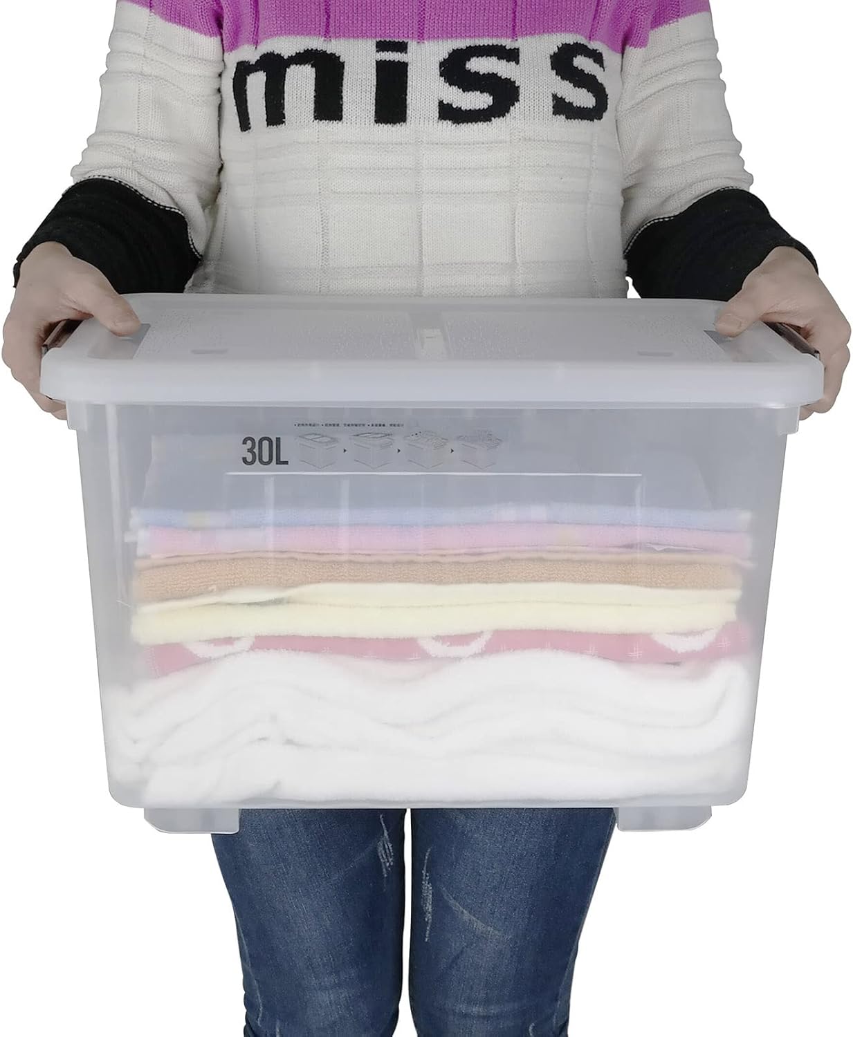 4 Packs 30 Liter Clear Large Storage Boxes Container with Lids and Wheels