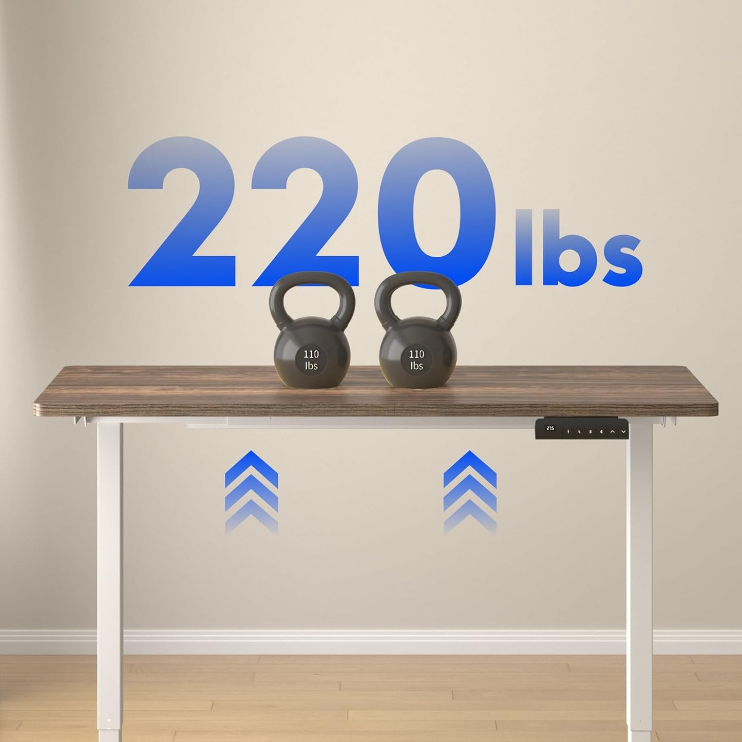 FLEXISPOT E3 Dual Motor Electric Standing Desk 55x28 Inch Whole-Piece Board Height Adjustable Electric Sit Stand Desk (White Frame +Brown Wood Grain Desktop, 2 Packages)