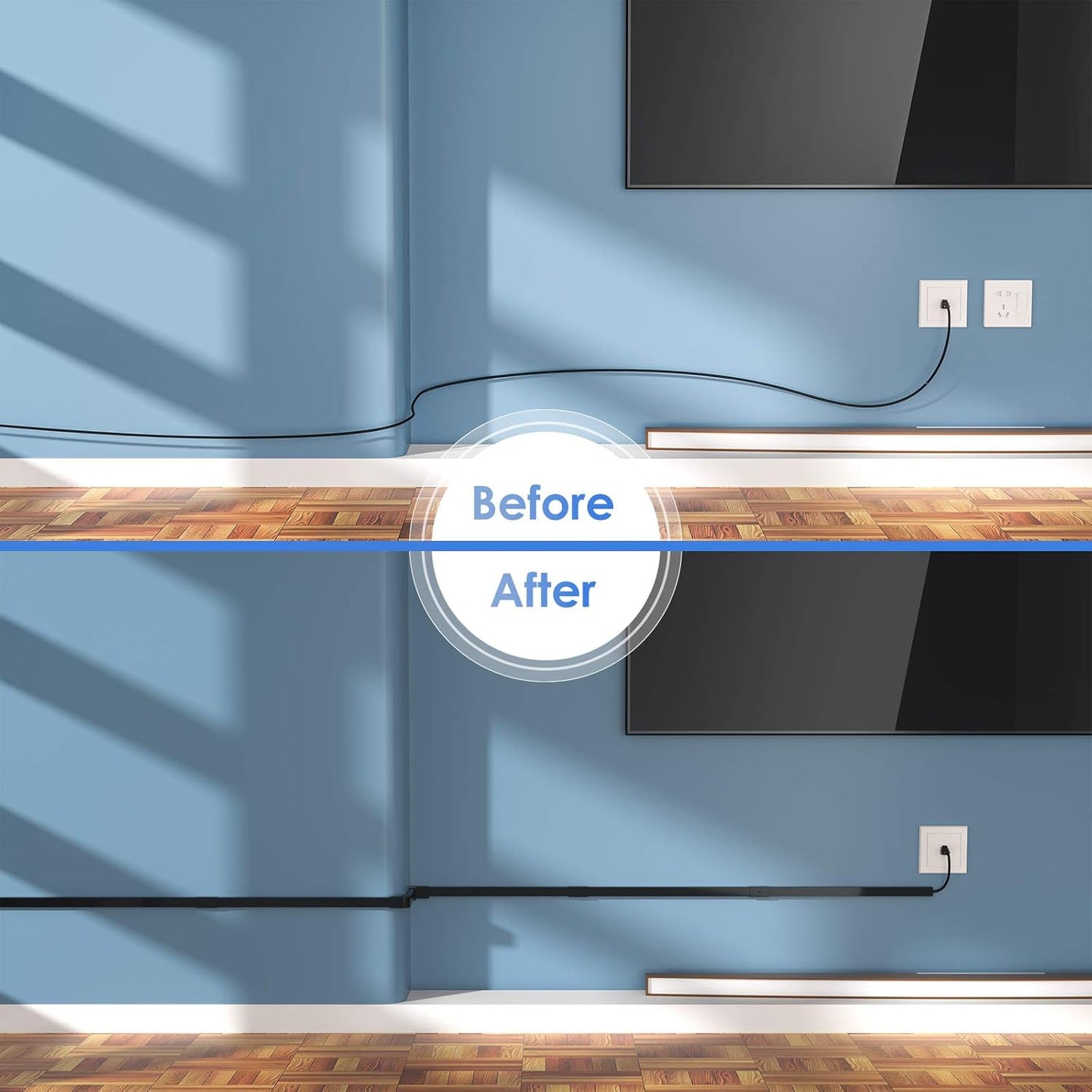 Yecaye 125in Black Cord Hider, One-Cord Channel Cord Cover on Wall, Cable Management Kit, Wire Covers for Cords, Cable Raceway, W0.59in H0.4in, Black