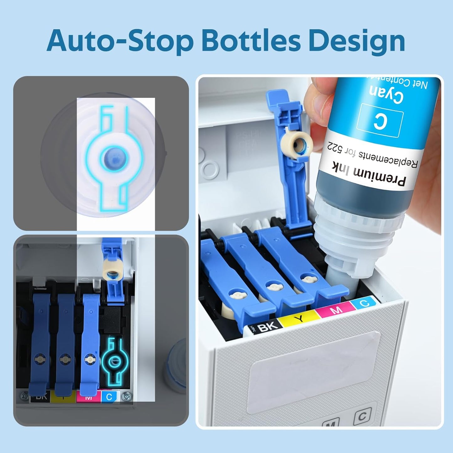 522 High Capacity Ink Refill Bottle Combo Pack Compatible for Epson 522 Ink Works with EcoTank ET-2400, ET-2720, ET-2800, ET-2803, ET-2840, ET-4700, ET-4800, ET-4810 Printer (4 Pack,70ML)