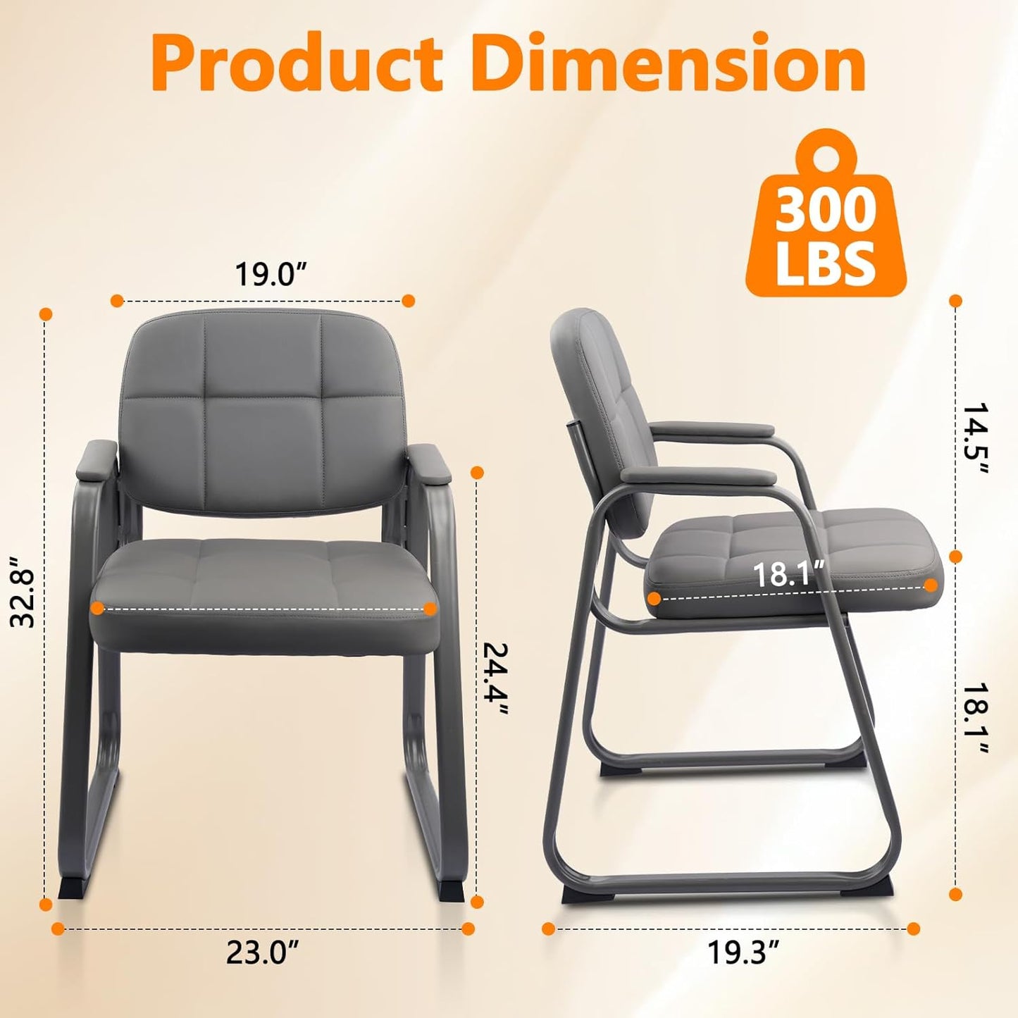 CLATINA Waiting Room Guest Chair with Bonded Leather Padded Arm Rest for Office Reception and Conference Desk Black with Sled Base Grey 1Pack