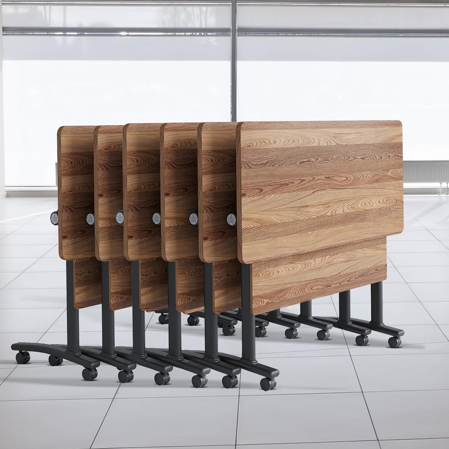 Folding Conference Table, Modern Conference Room Tables with Flip-Top Design, Foldable Conference Table Meeting Table with Wheels, Mobile Seminar Training Tables for Office Classroom (6, Walnut 2)