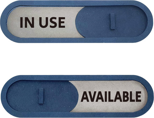 GEEKBEAR In Use Available Slider Door Sign for Home Office - Premium MDF, 7.5 x 2.2 in (Blue)