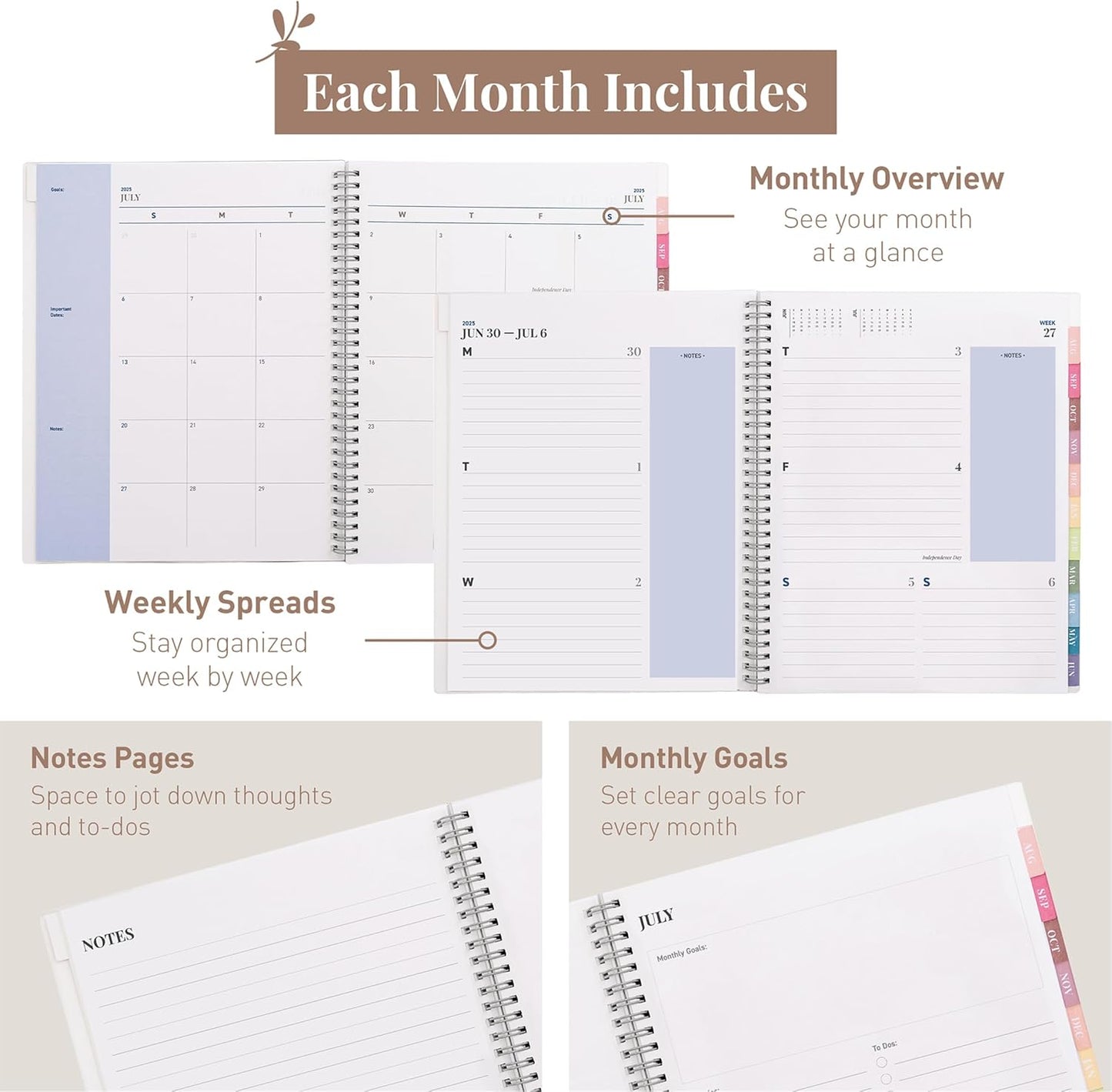 Rileys Academic Planner 2025-2026, Daily, Weekly & Monthly Planner, July 2025 - June 2026, Student Notes Pages, Twin-Wire Binding, Weekly Agenda for School & Work (8.5 x 11-Inches, Blue)