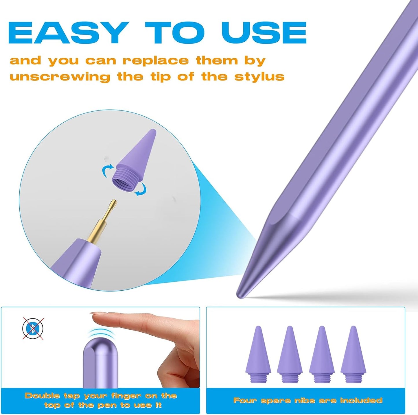 Stylus Pen for iPad 2018-2025, 20Mins Fast Charge for Apple Pencil with Tilt & Palm Rejection, Active Pens Compatible with iPad 6th-10th/A16, Pro 13" 12.9"/11”M4, Air 3/4/5/M2/M3, Mini 5/6 -Purple