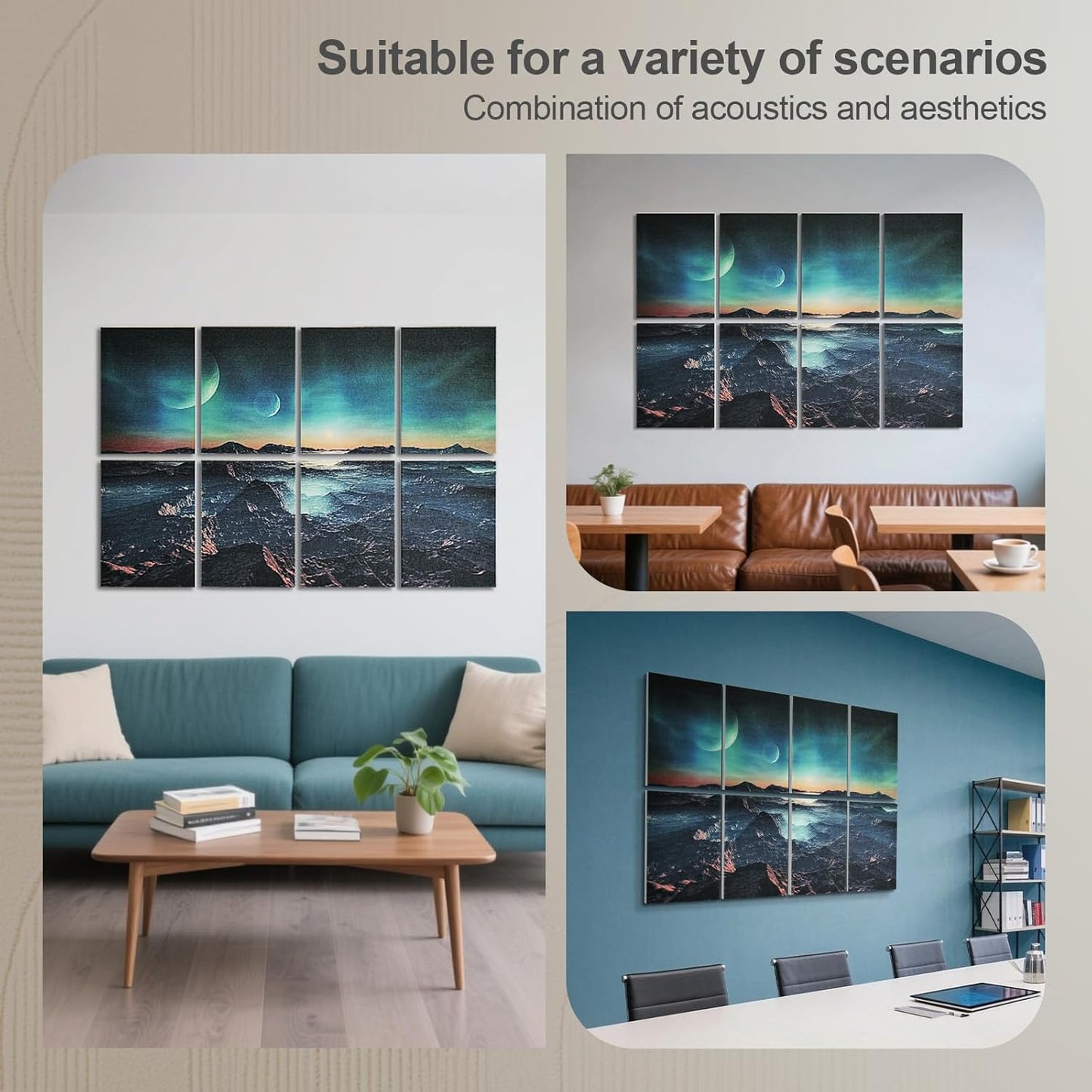 UMIACOUSTICS 8 Pcs 0.7Inch Thick Art Acoustic Panels, Total 47.2” x 31.5” Decorative Acoustical Wall Panels, Sound Absorbing Art Panels for Home, Office, Hotel, Recording Studio, Stars Daybreak