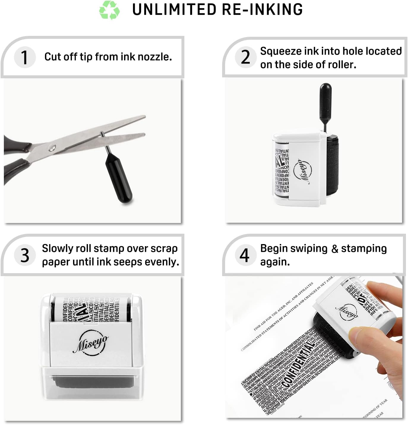 Miseyo Wide Roller Stamp Identity Theft Stamp 1.5 Inch Perfect for Privacy Protection,Anti-Theft Security Confidential Easy for Guard Personal Information Blockout - White