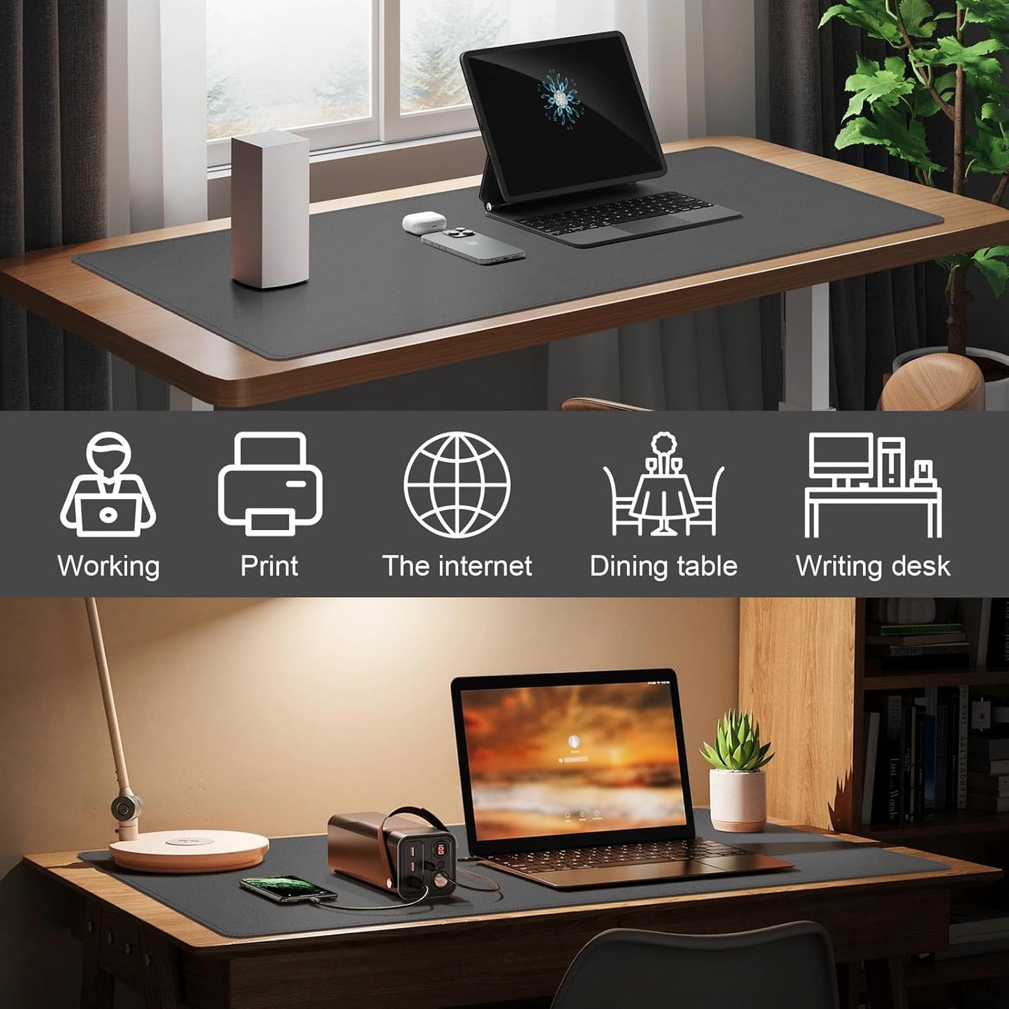 DAWNTREES Desk Mat Protector,PU Leather Desk Pad,Non Slip, Large Mouse Pad and Keyboard Mat, Waterproof Writing Pad for Office and Home (Dark Gray,39.4''x19.7'')