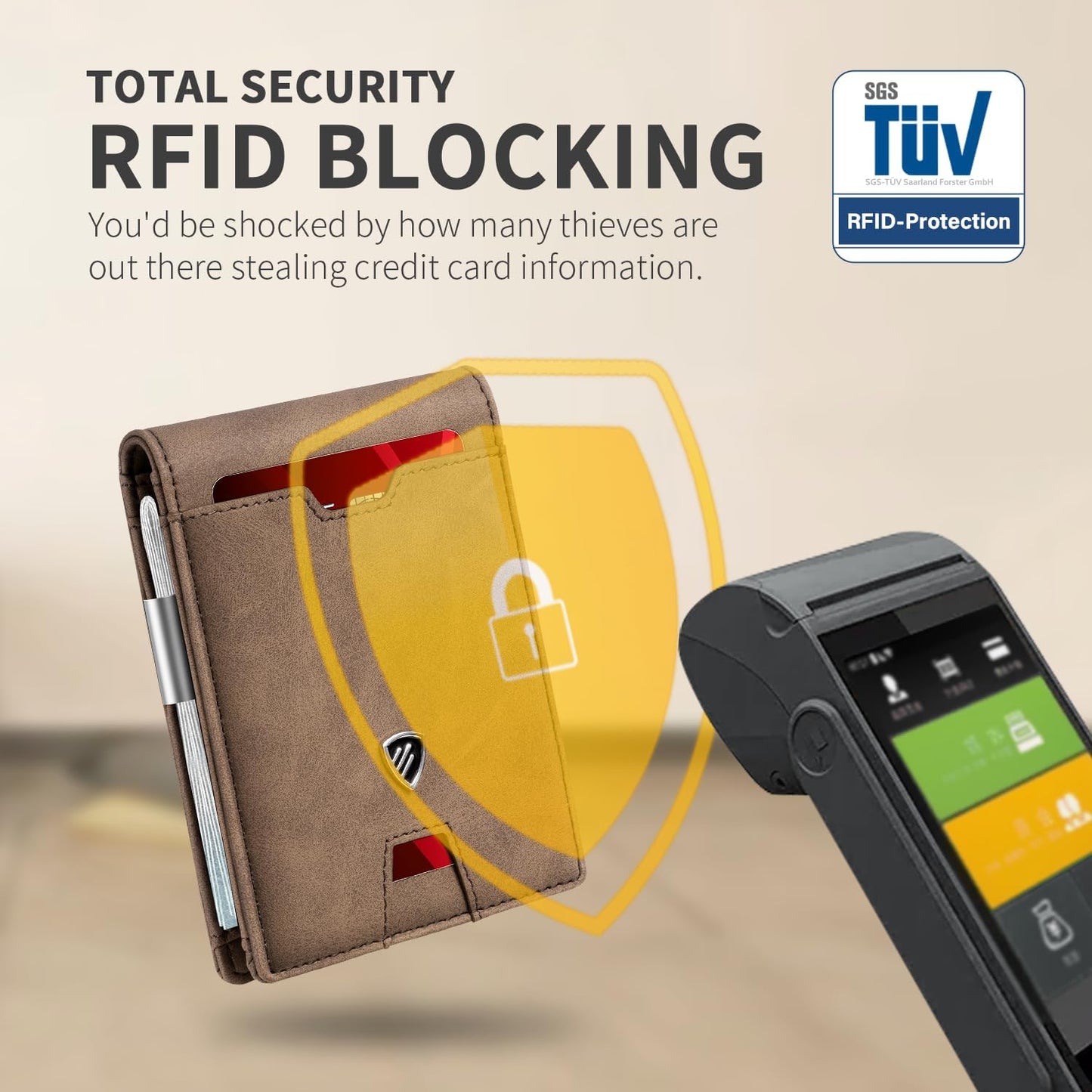 RUNBOX Mens Slim Wallet with Money Clip RFID Blocking Bifold Credit Card Holder for Men with Gift Box