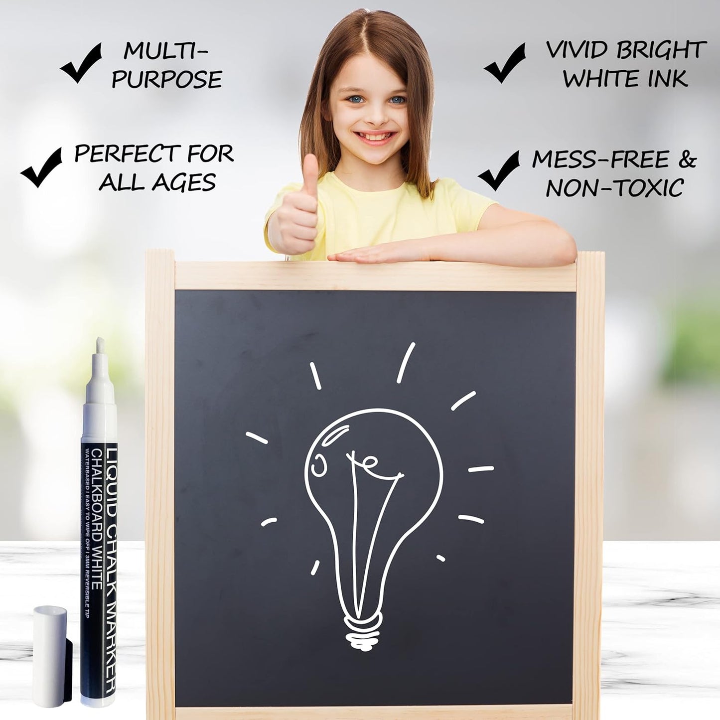 Liquid Chalk Markers - 4 White Fine Tip Chalk Pens, Erasable, Non-Toxic, Water-Based, Kids & Adults - White Chalk Markers for Blackboard, Glass, Chalkboard Paint for Businesses, Restaurants