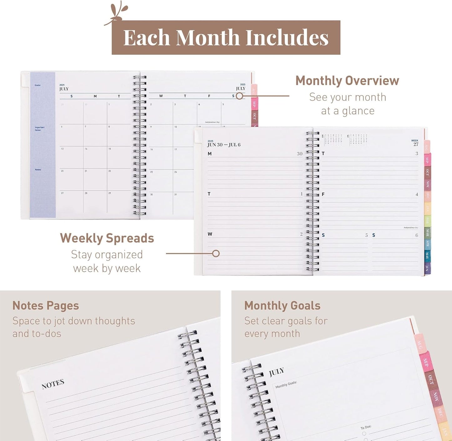 Rileys Academic Planner 2025-2026, Daily, Weekly & Monthly Planner, July 2025 - June 2026, Student Notes Pages, Twin-Wire Binding, Weekly Agenda for School & Work (8 x 6-Inches, Blue)