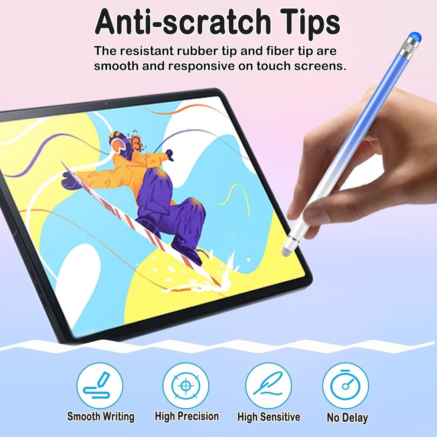 2 in 1 Stylus Pens for Touch Screens High Sensitivity & Precision iPad Pen with 8 Extra Tips,Stylus Pen for iPhone Compatible with All Touch Screen Devices-4 Packs