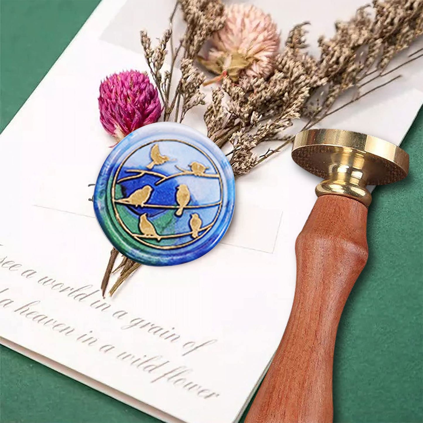 Animal Wax Seal Stamp with Removable Brass Head Wooden Handle for Envelope Sealing