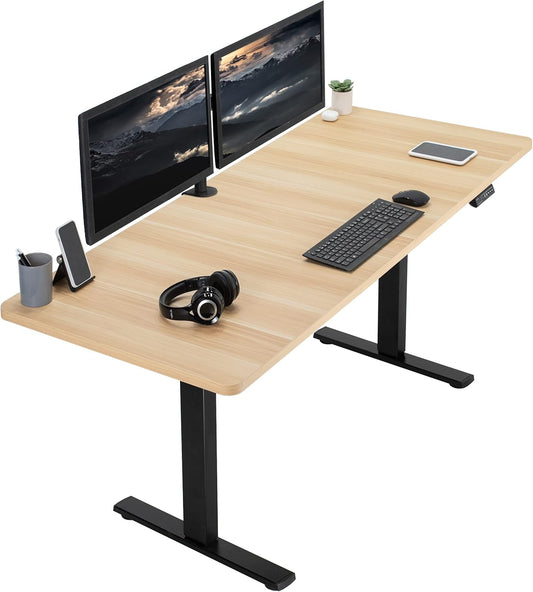 VIVO Electric 71 x 30 in Standing Desk, Memory Height Adjustment, 1B Series, Light Wood Top Black Frame, DESK-KIT-1B7C