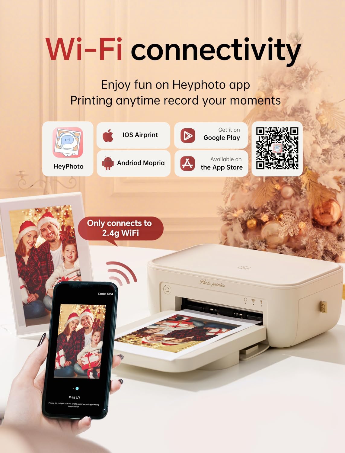 HPRT Photo Printer 4x6,+20 Sheets&1ribbon, Picture Printer for iPhone, Android, Smartphone, AR Video Printing, Portable Photo Printers CP4100