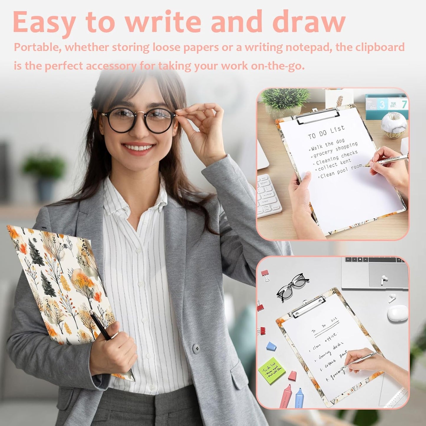 Autumn Trees Plastic Clipboards,Cute Fashion Clipboard Decorative 8.5" x 12.5"Standard A4 Size Clipboards,Acrylic Clipboard for Teacher,Social Worker,Students,Nurse,Office Supplies