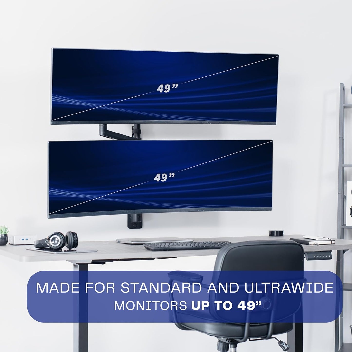 VIVO Pneumatic Arm Dual Ultrawide Monitor Wall Mount for Up to 49 inch Screens, Holds 2 Ultra Wides Up to 33.5 lbs Each, Black, MOUNT-V120K