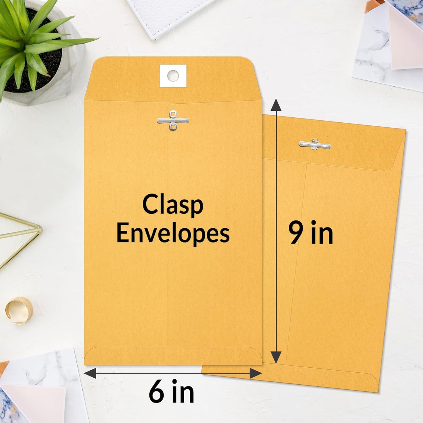 SUNEE 6x9 Clasp Envelopes 100 Count - 6x9 Inch Brown Kraft Envelopes with Clasp Closure – for Home, Office, Business, Legal or School, Great for Filing, Storing or Mailing Documents