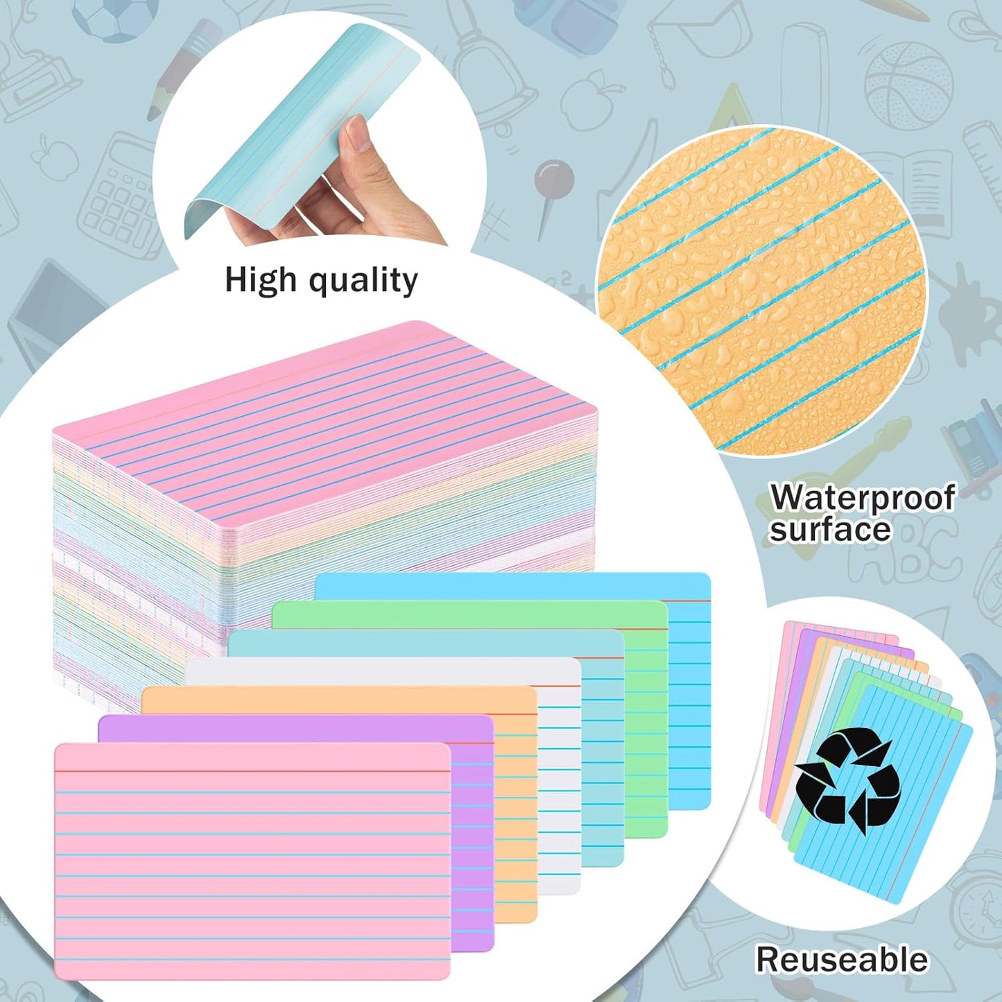 Harloon 100 Pcs Dry Erase Index Cards 3 x 5 Inch Laminated Reusable Dry Erase Note Cards Sheets for Office to Do List (Ruled Candy Color)