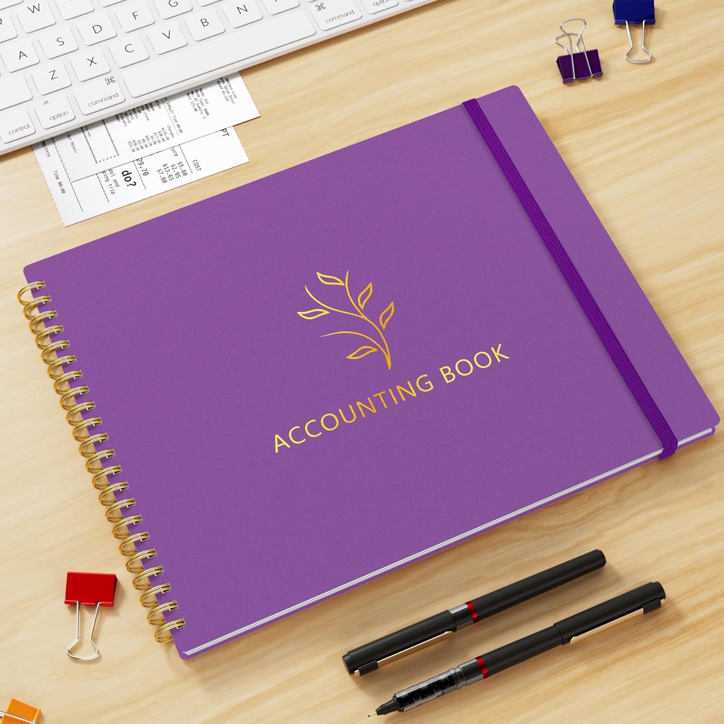 Accounting Ledger Book for Small Business & Personal Use, Horizontal Expense Tracker Notebook Ledger Book for Bookkeeping, Financial Income and Expense Log Book 10.2" x 8", Dark Purple