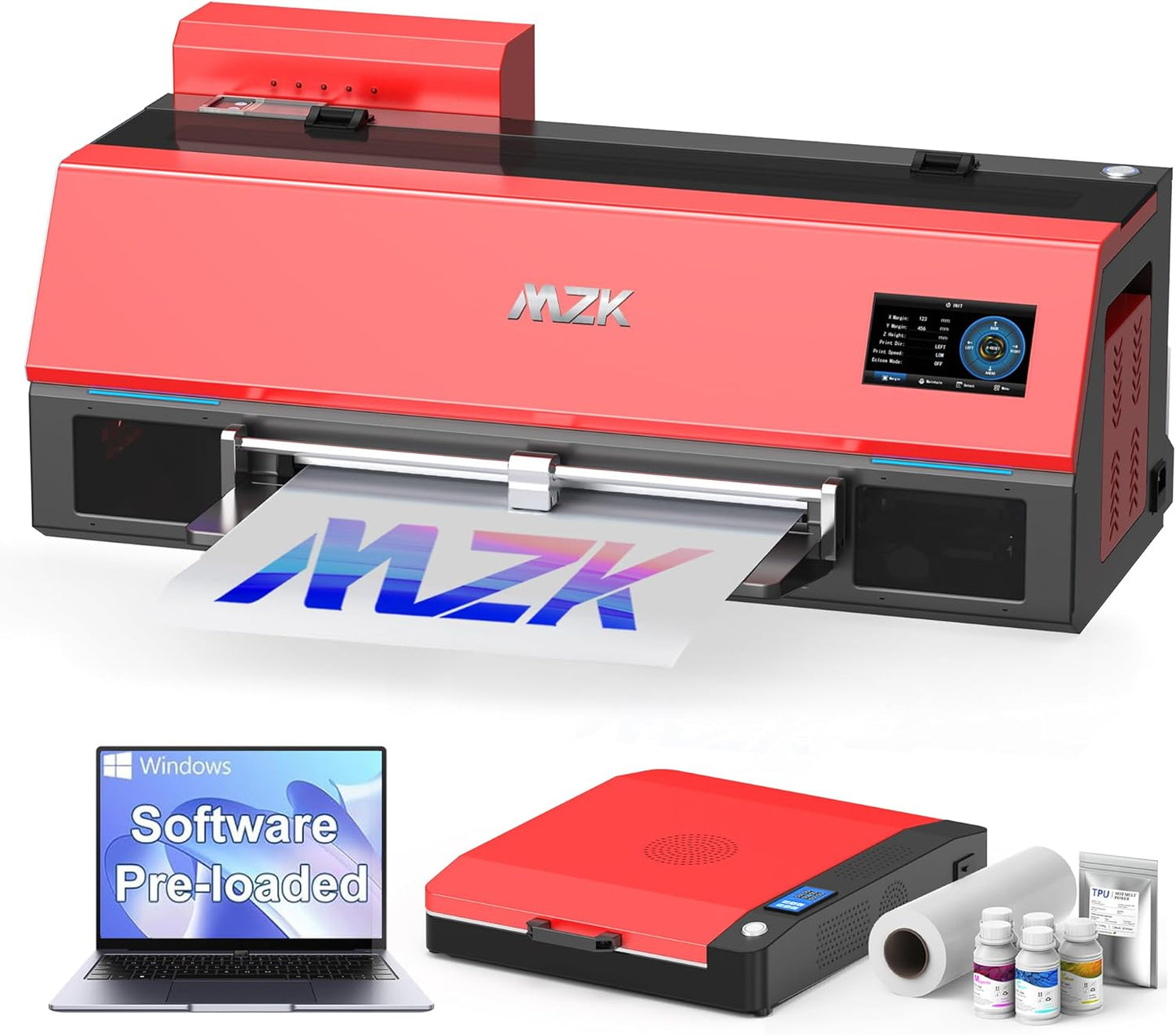 MZK A3 Plus DTF Printer XP600 Doubled-Speed,13+" DTF Film,Built-in Holiday Automatic Timed Cleaning Printhead,LED Multi-Function Fouch Screen,Film Cutter,White Ink Circulation,Gift Ink 2 Year