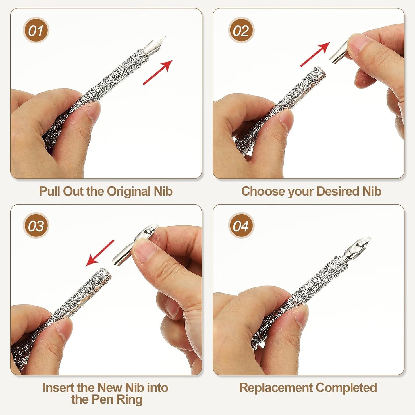 PATIKIL 26.5cm/10.4" Calligraphy Feather Quill Pen, Vintage Feather Dip Pen with 5 Replacement Nibs for Calligraphy Writing Wedding Office Gifts, Purple