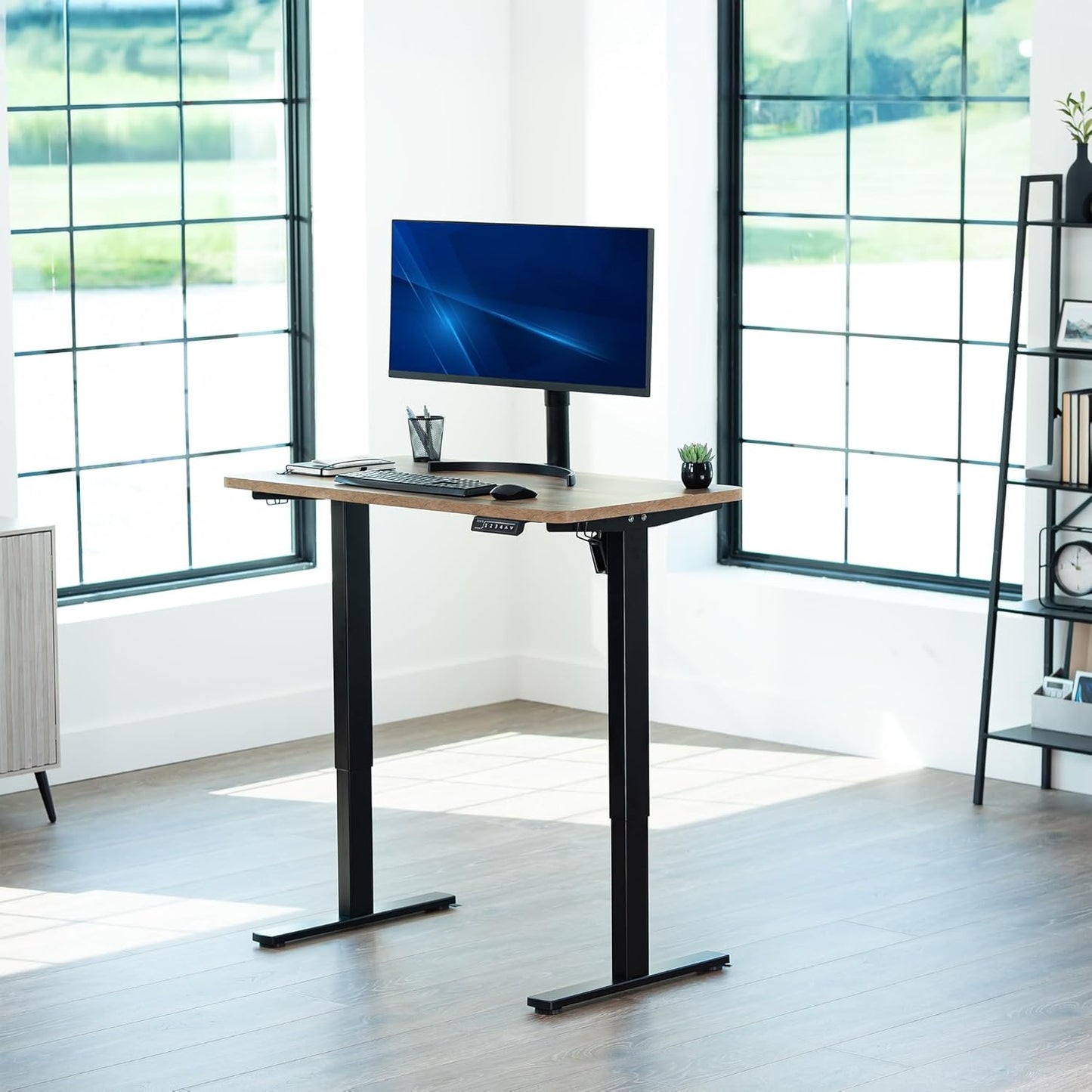 VIVO Electric 43 x 24 in Standing Desk, Memory Height Adjustment, 1B Series, One-Piece Reclaimed Wood Top, Black Frame, DESK-KIT-1B4P