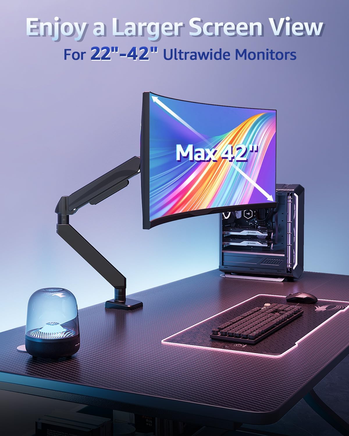 MOUNTUP Heavy Duty Single Monitor Arm for 42 40 39 34 32 27Inch Screens, Monitor Stand for Desk Supports 4.4-33 lbs, Height Adjustable Ultrawide Monitors Mount with C-Clamp & Grommet Base